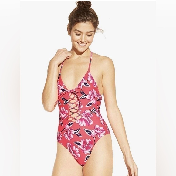 Xhilaration Lace-Up Front Scoop Back one-piece Swimsuit size M - Picture 1 of 7